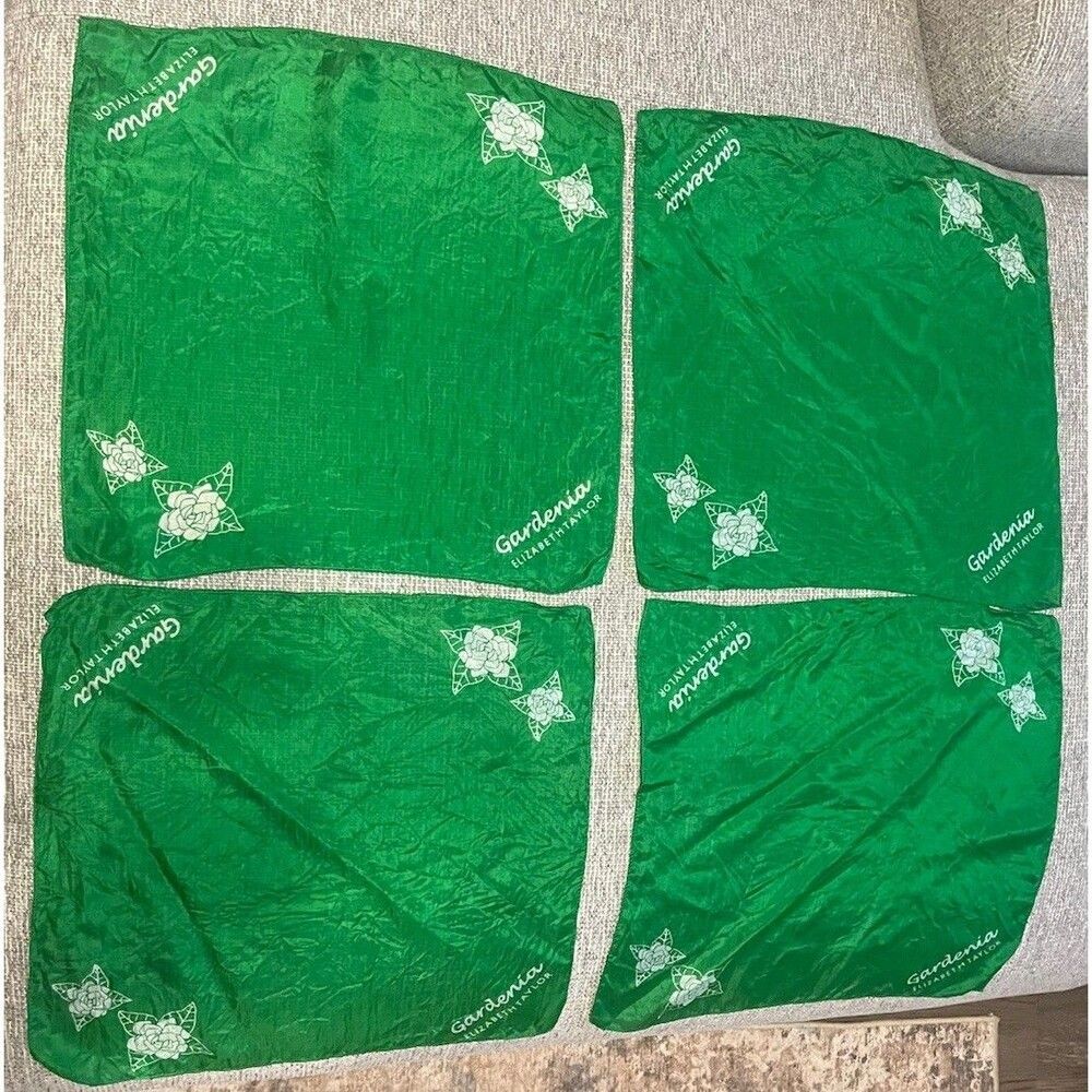 Vtg Elizabeth Taylor Gardenia Perfume Promo Satin Handkerchief Napkins Set of 4